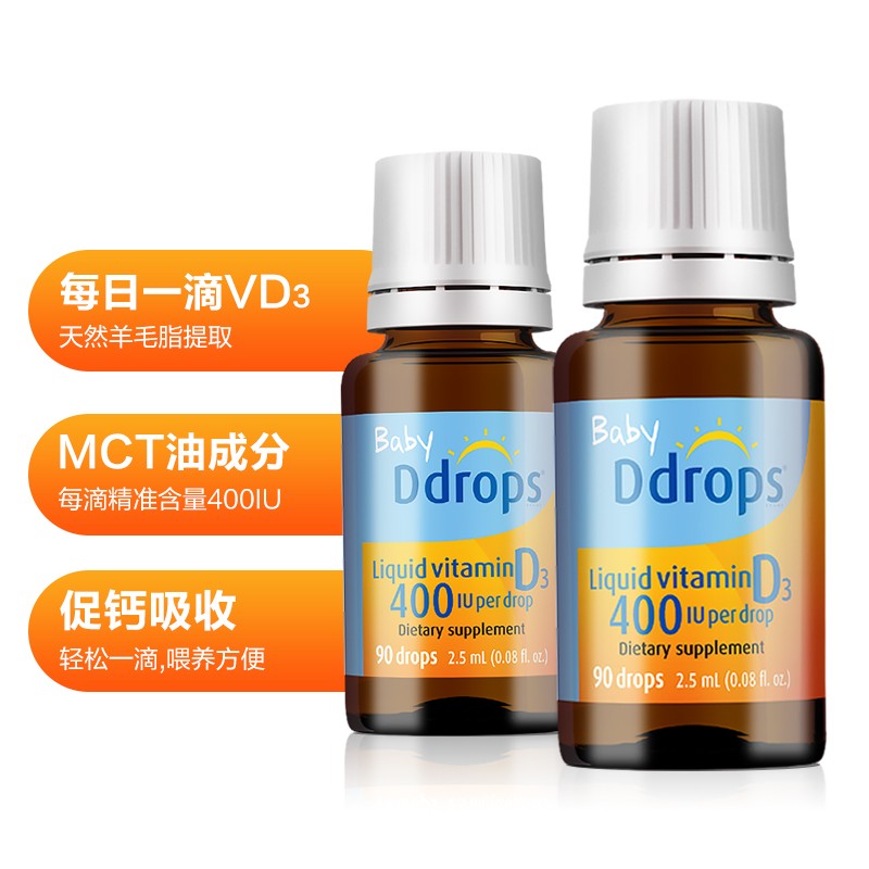 Ddrops维生素D3滴剂400IU2.5ML*2瓶-价格走势、销量趋势分析和营养榜单