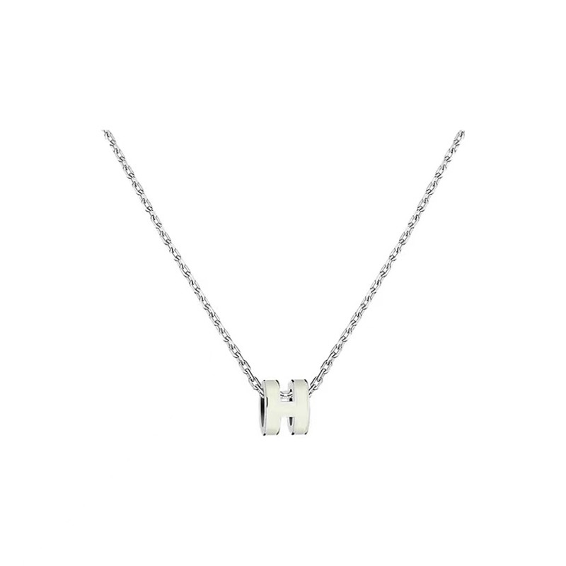 爱马仕hermes 女士mini pop h项链 银色链条 椭圆立体珐琅项链多色可