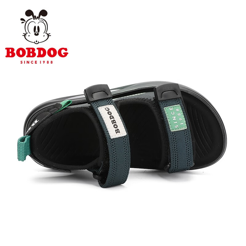 巴布豆(BOBDOG)童鞋女童沙滩鞋夏季新款男童软底百搭凉鞋儿童鞋 黑/湖底绿 32 适合脚长19.5cm