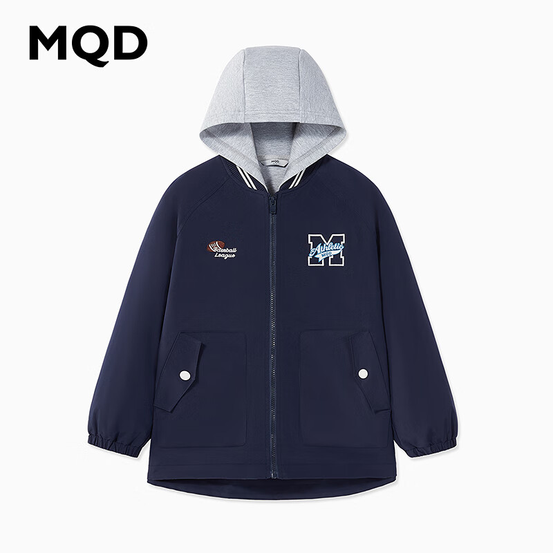 MQD童装男大童24春潮酷休闲百搭风衣 藏青 140 京东折扣/优惠券
