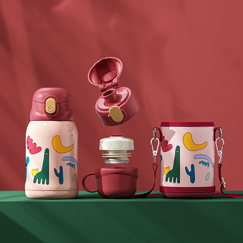 小袋鼠巴布(joer babu)儿童保温杯带吸管儿童水杯316不锈钢双盖两用