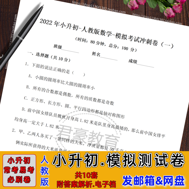 小升初模拟考试检测试卷易错常考题必刷卷子人教版数学电子档资料 不