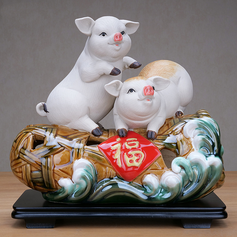 佛山陶瓷公仔 石湾公仔陶瓷生肖工艺品动物客厅酒柜新中式装饰创意