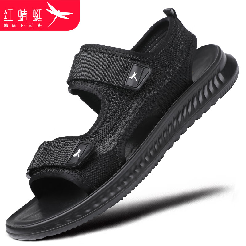 红蜻蜓凉鞋男软底透气运动沙滩鞋子男士外穿越南凉拖鞋WXT240271黑色40