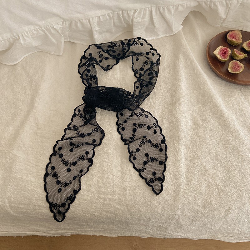 头绳丝带扎头发丝巾发带飘带发绳蕾丝女绑发夏季森系丝带 三角款黑色