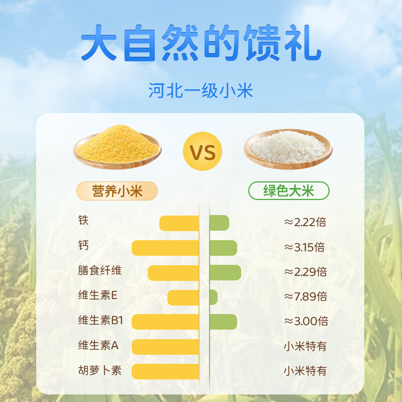 双熊A2高蛋白奶米粉婴儿高铁锌钙DHA小米粉6个月宝宝0添加米糊辅食 【1阶】原味维C加铁米粉 258g*1罐