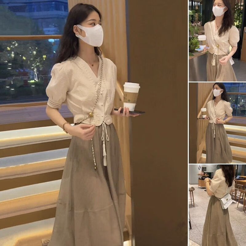 恬钦薄荷曼波穿搭套装女2024新款夏天茶系穿搭复古网红法式温柔约会上