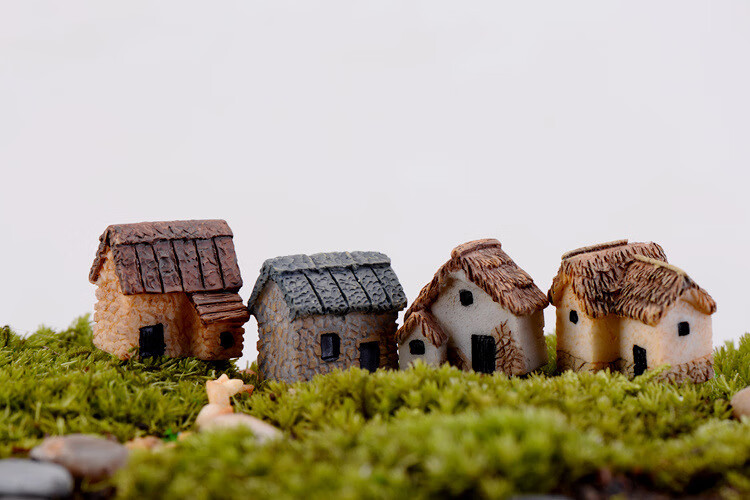 柏木格微景观摄影卡通茅草屋小摆件单门树脂小房子园艺摆设创意景观