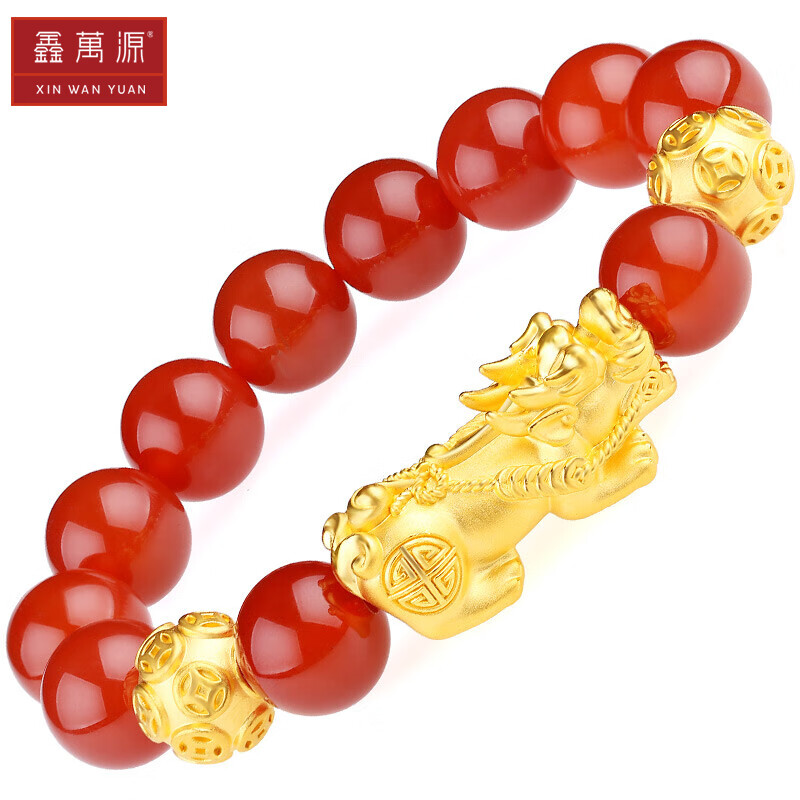 鑫萬源3d硬金转运珠手串黄金貔貅红玛瑙手链男女款足金手链首饰生日