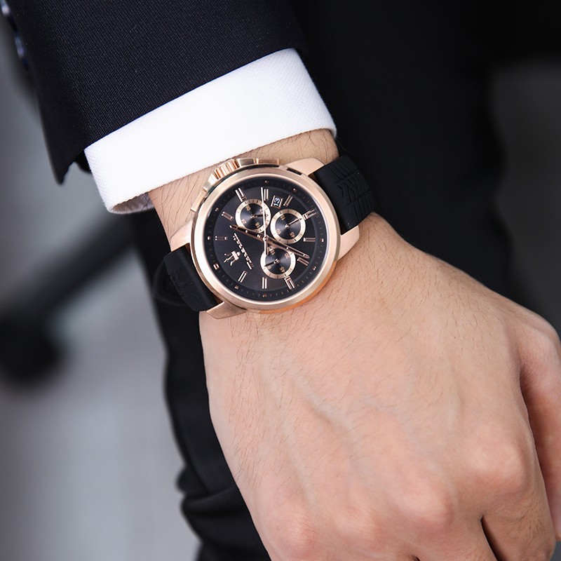 玛莎拉蒂（MASERATI）手表男运动防水三眼计时日历石英表时尚硅胶表带名表圣诞节礼物 城市黑金-R8871621012