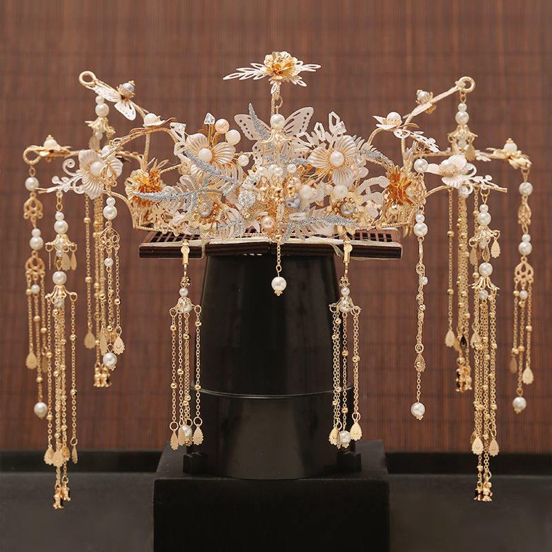 和服头饰结婚新娘中式秀禾服新款大气婚礼凤冠发饰步摇流苏古装配饰品