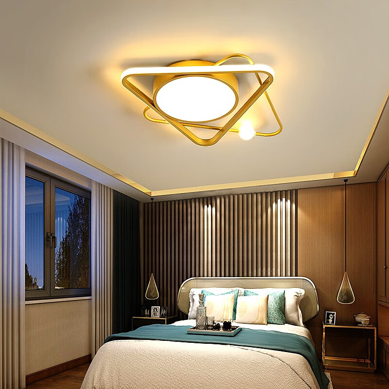 风木之思 北欧新款异形卧室灯ins风简约现代创意个性特亮小户型房间吸顶灯 金色直径43CM /三色变光