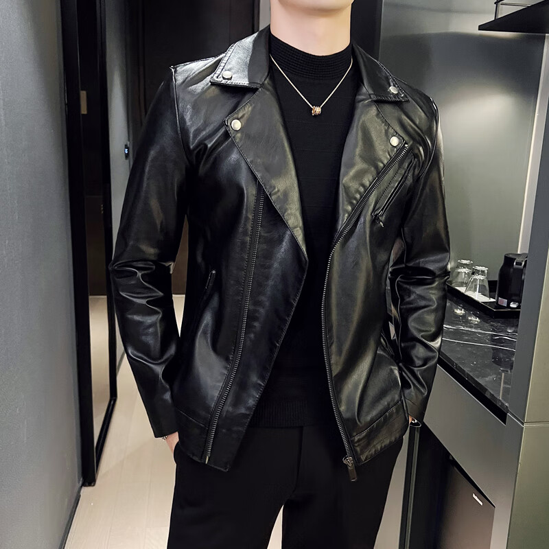 梦娇轻奢高档男装 皮衣男秋冬新款男士韩版皮衣潮流修身帅气外套青少