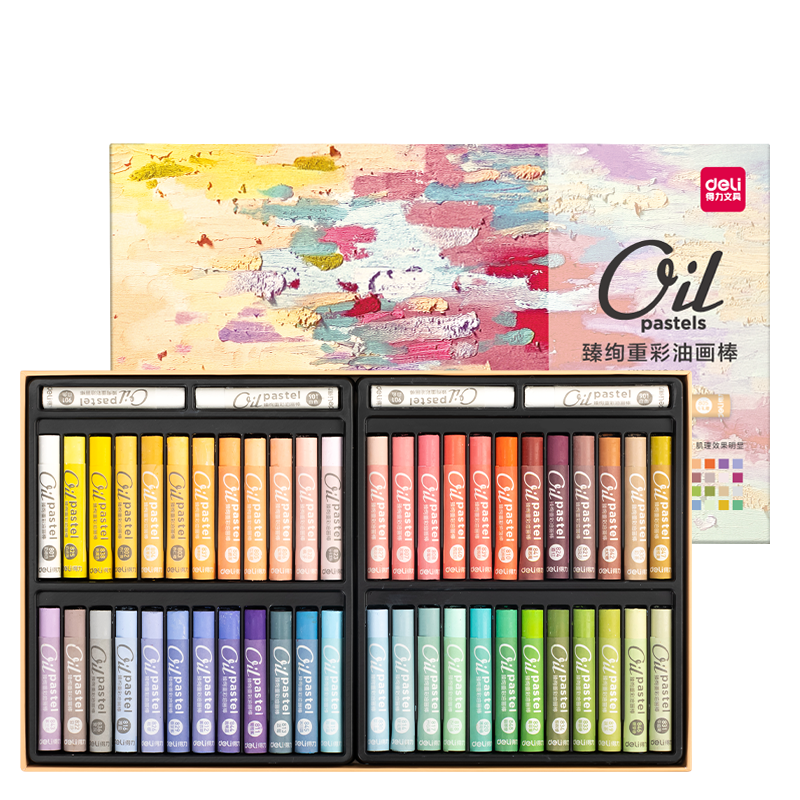 得力文具京东自营旗舰店画具画材推荐，48色重彩油画棒、马卡龙色儿童画画蜡笔套装、HM711B-48油彩棒套装等