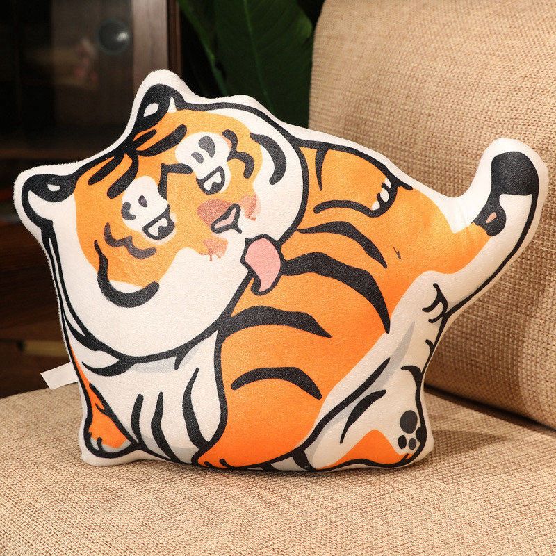 是胖虎抱枕新款网红创意沙发车用可爱拆洗虎年毛绒靠垫表情包 吐舌款
