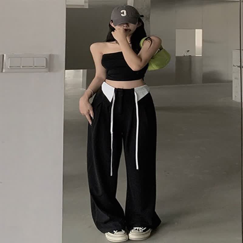 腿裤女秋季新款梨形身材大码胖mm显瘦高腰垂感西装长裤 黑色 s80-90斤