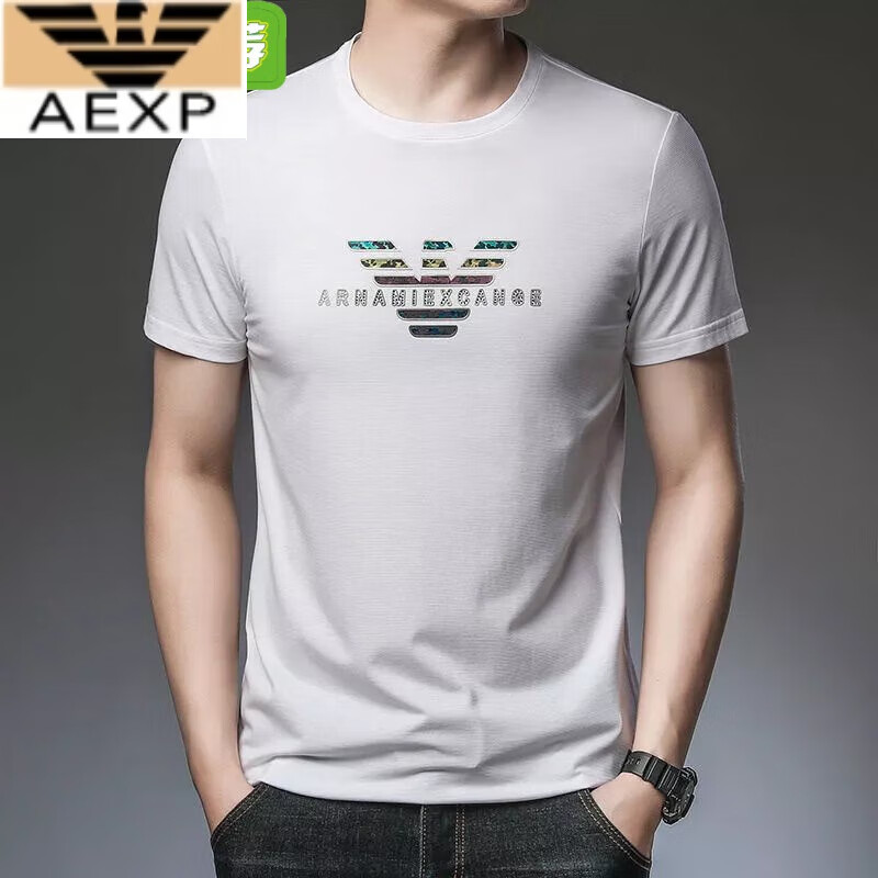 aexp阿玛尼尼短袖t恤男2024春夏季新款潮流薄款半截袖棉体恤打底 白色