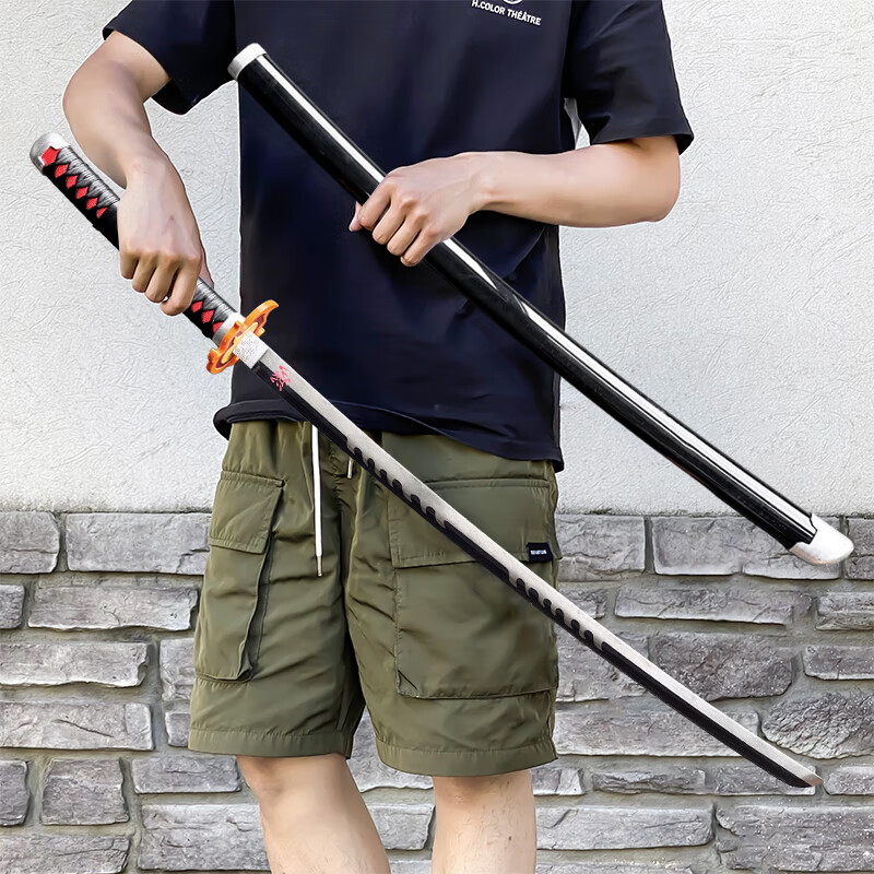 海贼王索隆三刀cos木刀剑金属不锈钢武士刃鬼灭之刃日轮刀未开刃 神乐银(鬼灭之刃) 木刀(玩具款100cm长)