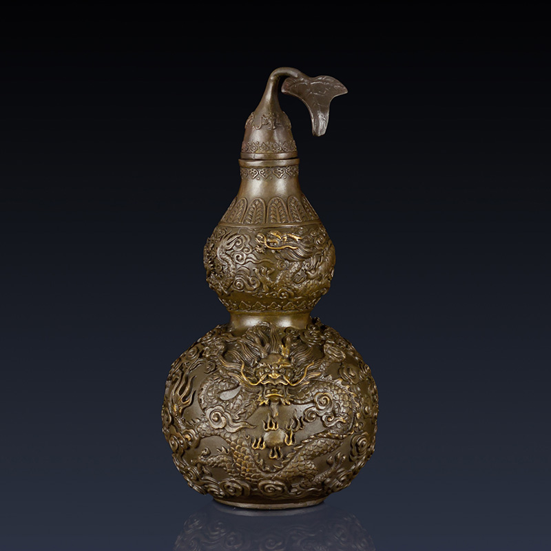 古叶家居纯黄铜葫芦摆件家居客厅玄关摆件办公室铜葫芦工艺品龙葫芦
