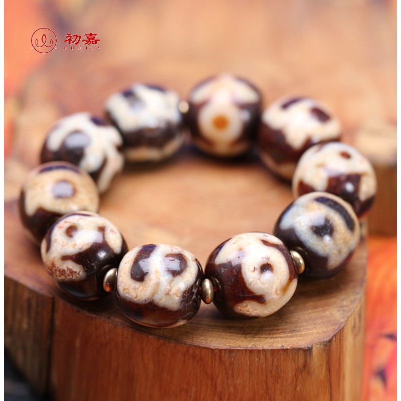 55%OFF!】 激安 チベット紅肉金剛星辰三眼瑪瑙古天珠 長さ34×10.5ミリ