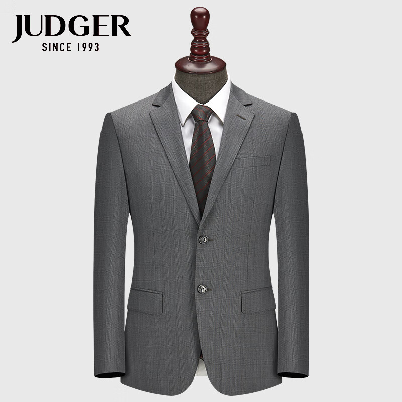 庄吉（Judger）男士毛料西装套装上衣 时尚格纹西服商务纯羊毛外套 灰色 175/92Y套西上衣