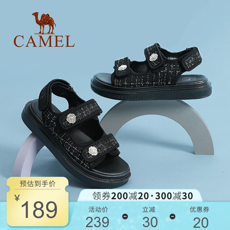 骆驼（CAMEL）女鞋2021夏季新款小香风户外沙滩简约厚底休闲女凉鞋 黑色 36