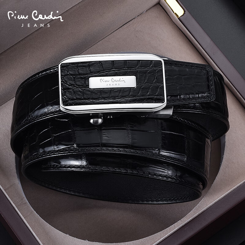 皮尔卡丹(pierre cardin)鳄鱼皮腰带男士真皮不锈钢自动扣皮带男商务