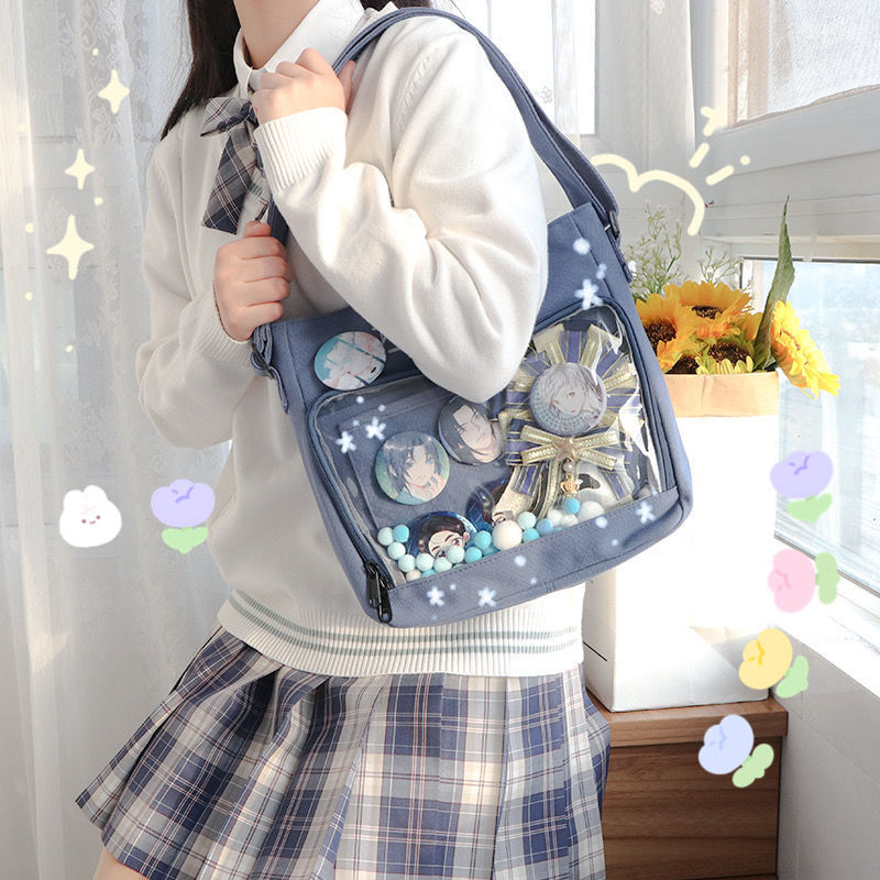 娇拉 痛包大容量帆布包女日系新款软妹jk少女二次元软皮透明学生单肩