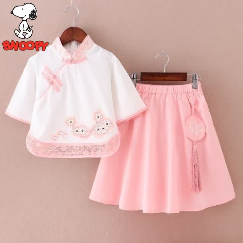 史努比（SNOOPY）女童汉服新款秋装中国风纯棉唐装裙子古风汉服套装儿童书童服装 粉红色 110怎么样,好用不?