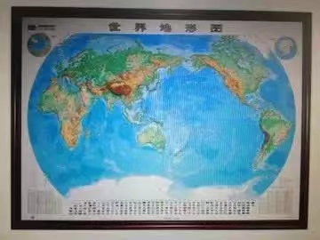 世界地形图立体地图 2.28米*1.68米立体挂图大型沙盘办公室装饰地图实木边框