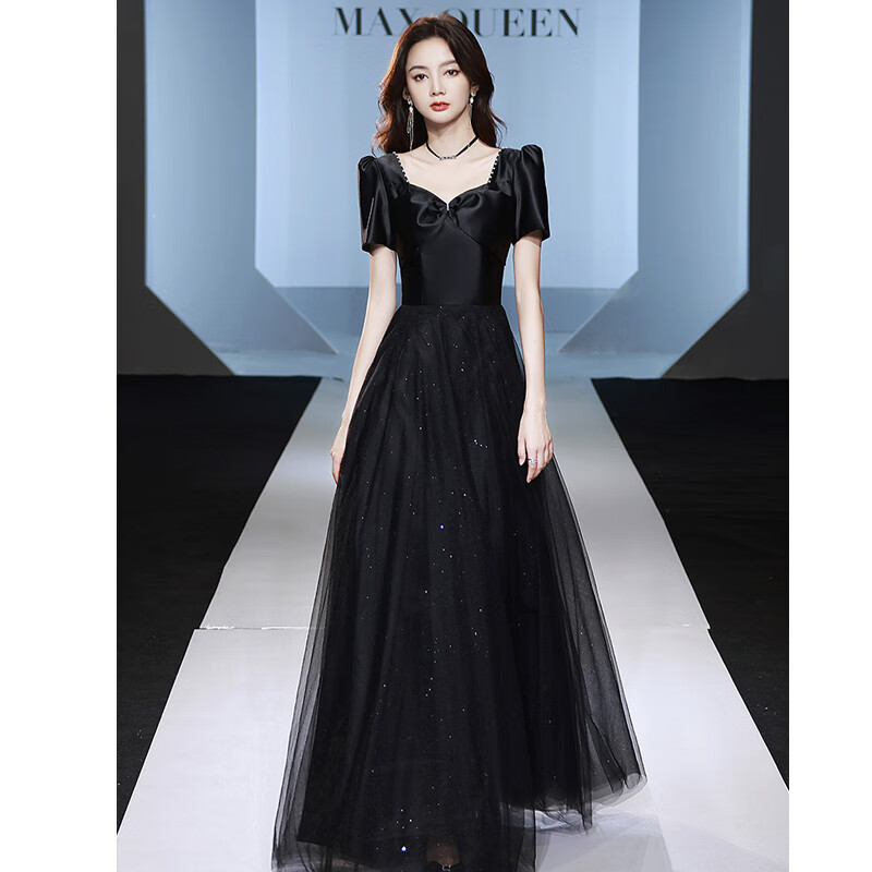 塞德勒黑色小晚礼服裙2022新款宴会高端轻奢小众气质高贵主持人女 黑色长款 XL (建议116-125斤)