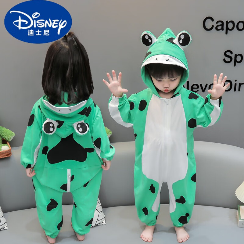 迪士尼（Disney）女童连体夏空调服小童薄款6岁1睡衣儿童防着凉长袖家居服睡袋爬服 网红青蛙 100 建议身高88-98cm2-3岁