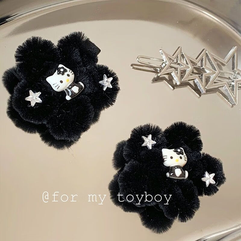 kitty发卡复古可爱星星暗黑kt猫发夹少女心kit 一个花朵kt发夹