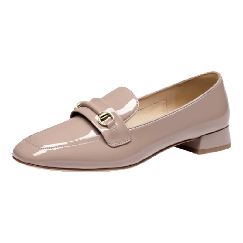 蹀愫新開運舒適百搭平底鞋時尚渡假休閑四季樂福鞋女TA54186-11 裸粉色牛漆皮革 36 230mm