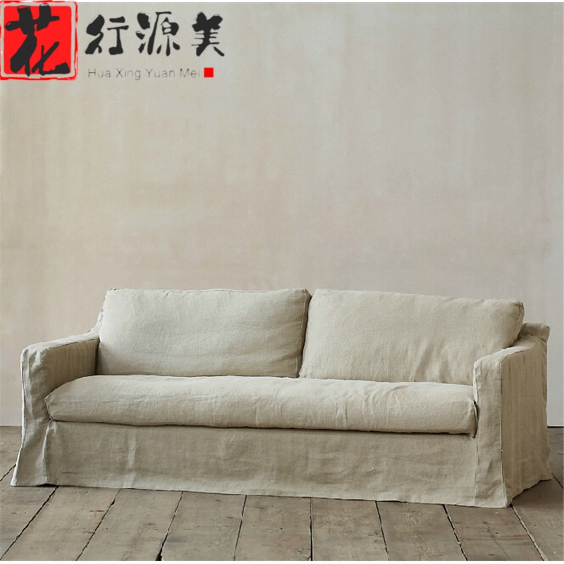 麻布沙发 客厅沙发 侘寂风工作室可拆洗沙发 美式客厅三人布艺沙发