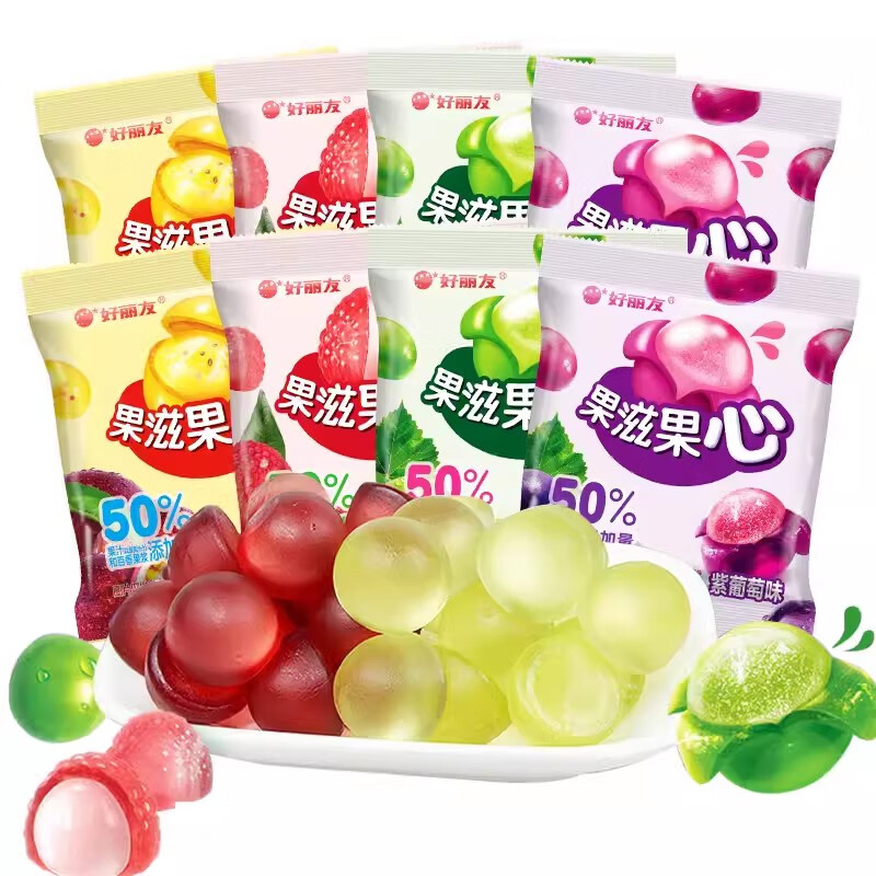 好丽友（ORION）果滋果心剥皮软糖爆浆qq橡皮糖果网红儿童散装批发 混合口味10包约150g