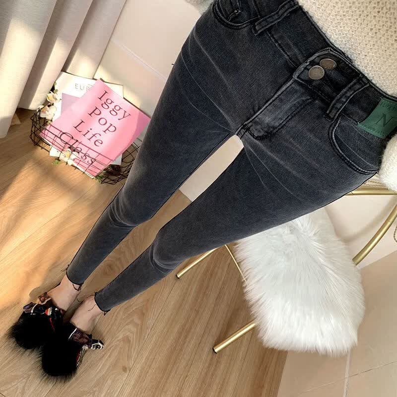 超低腰牛仔裤女性感紧身裤秋冬女士铅笔裤洋气高腰加绒小脚牛仔裤女