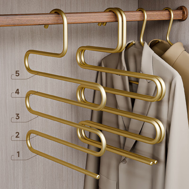 户璃德国裤架裤子衣架裤夹子铝合金多层衣柜裤挂无痕围巾挂裤架子 【香槟金】实心太空铝 多层裤架 1个