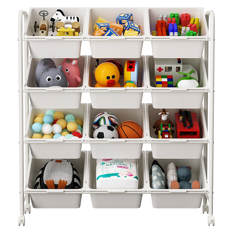 SOFS 玩具收纳架 玩具分类整理架 宝宝玩具架收纳柜储物盒 玩具箱收纳筐多层置物架子 3X4全米白