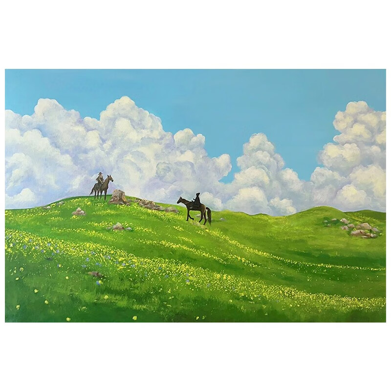 米聆 大芬油画村手绘草原风景挂画玄关客厅沙发背景墙白云朵横版装饰