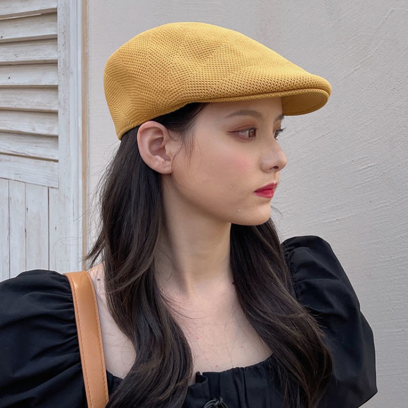 lucaly夏天的贝雷帽帽子女夏季贝雷帽网格遮阳前进帽韩版百搭反戴