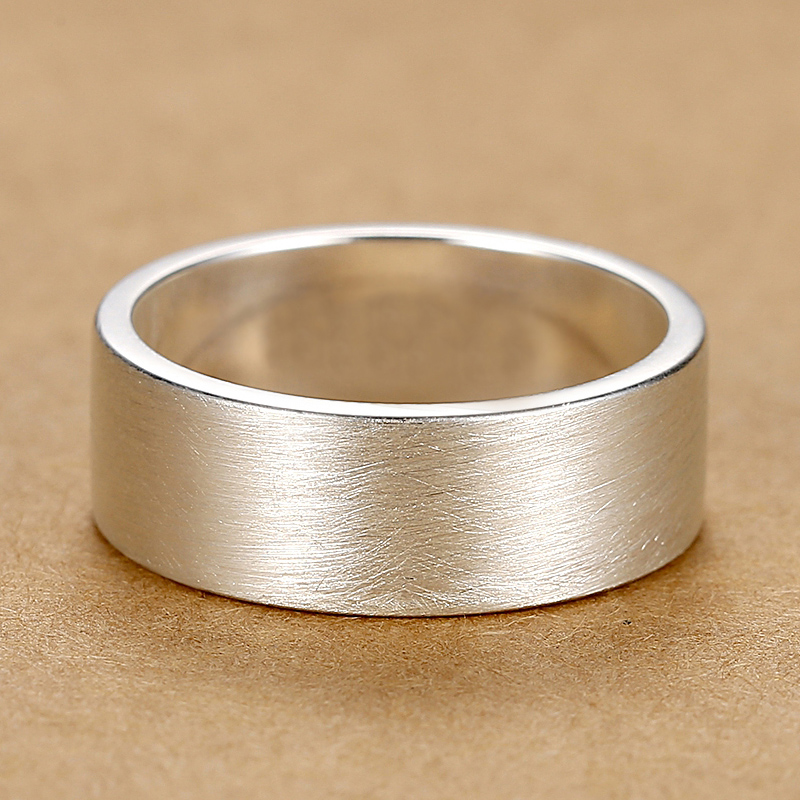 千锦银楼8mm/99足银男士戒指 宽面 女士款足银拉丝光面简约指环潮