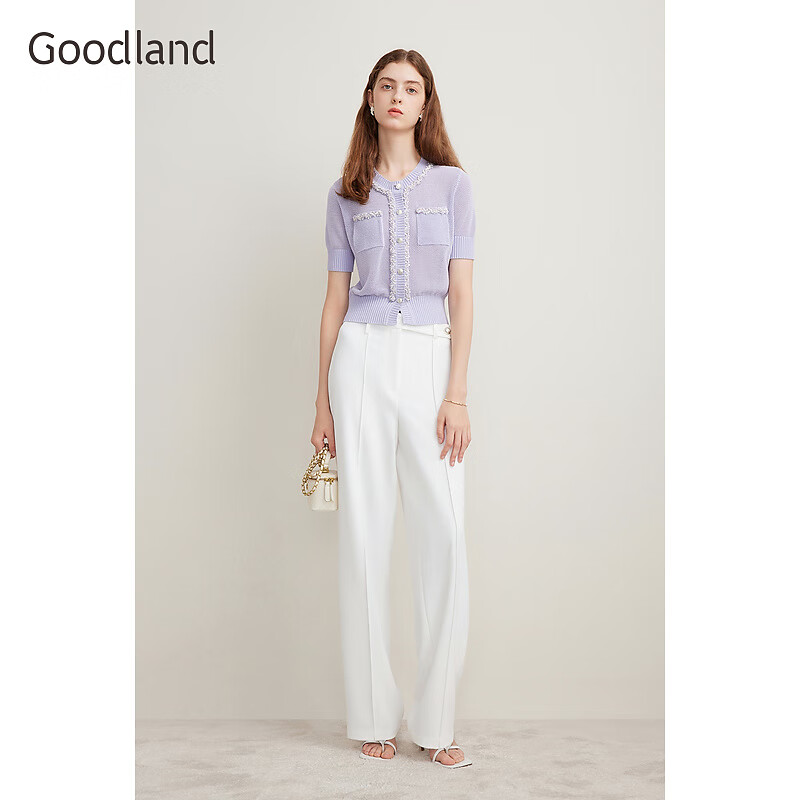 音儿（YINER）Goodland美地2024夏季新款镂空花纱法式毛针织衫 烟灰紫 38