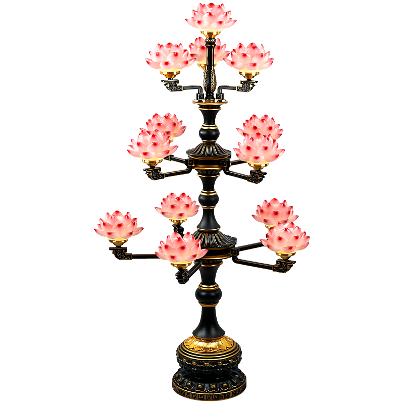 蓮花燈佛燈供佛燈佛前供燈長明燈插電佛堂燈家用 五品一對/高50cm（七彩可固定）