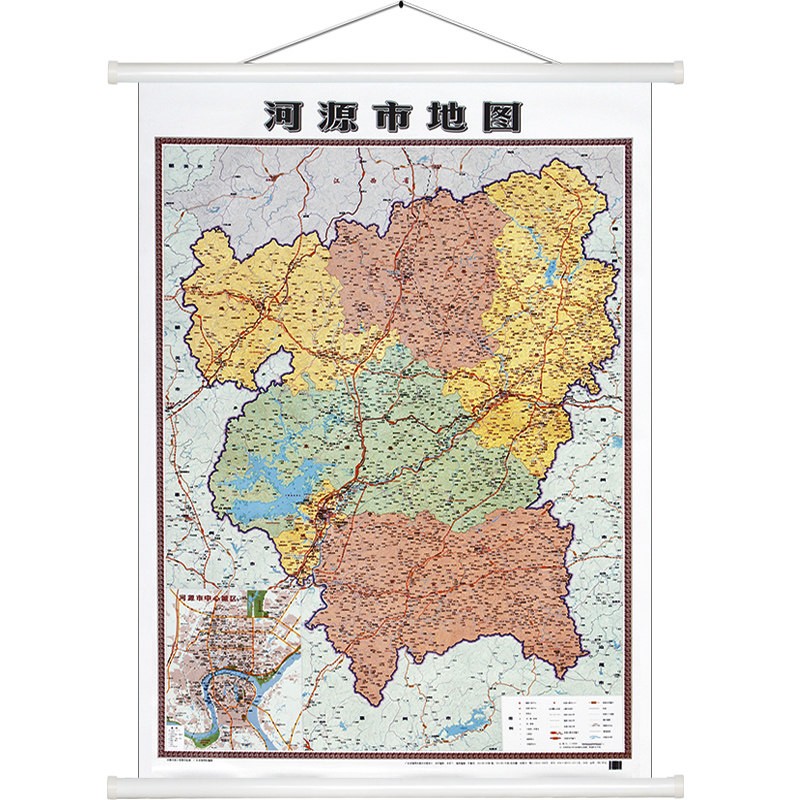 广东省河源市地图挂图 约1.6米*1.1米