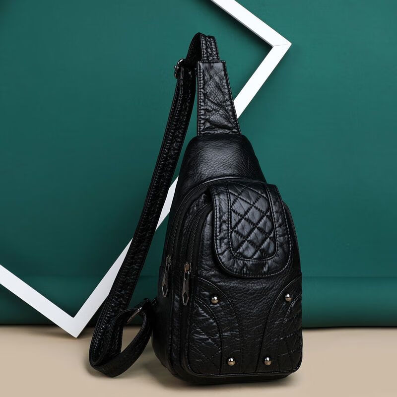 莫声谷女士斜质感单肩包百搭胖mm斜挎包复古简约两用胸包 黑色