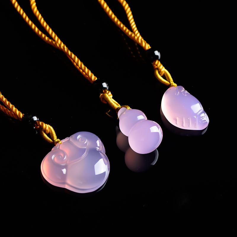 冰种粉玉髓儿童护身符吊坠小孩宝宝吉祥物挂件 百岁生日礼物 葫芦