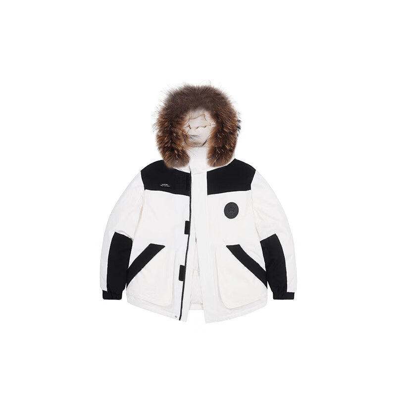 F426【赵露思许妍同款】官方冬季情侣舒适魔术贴标撞色羽绒服 白色 卡码拍小 S