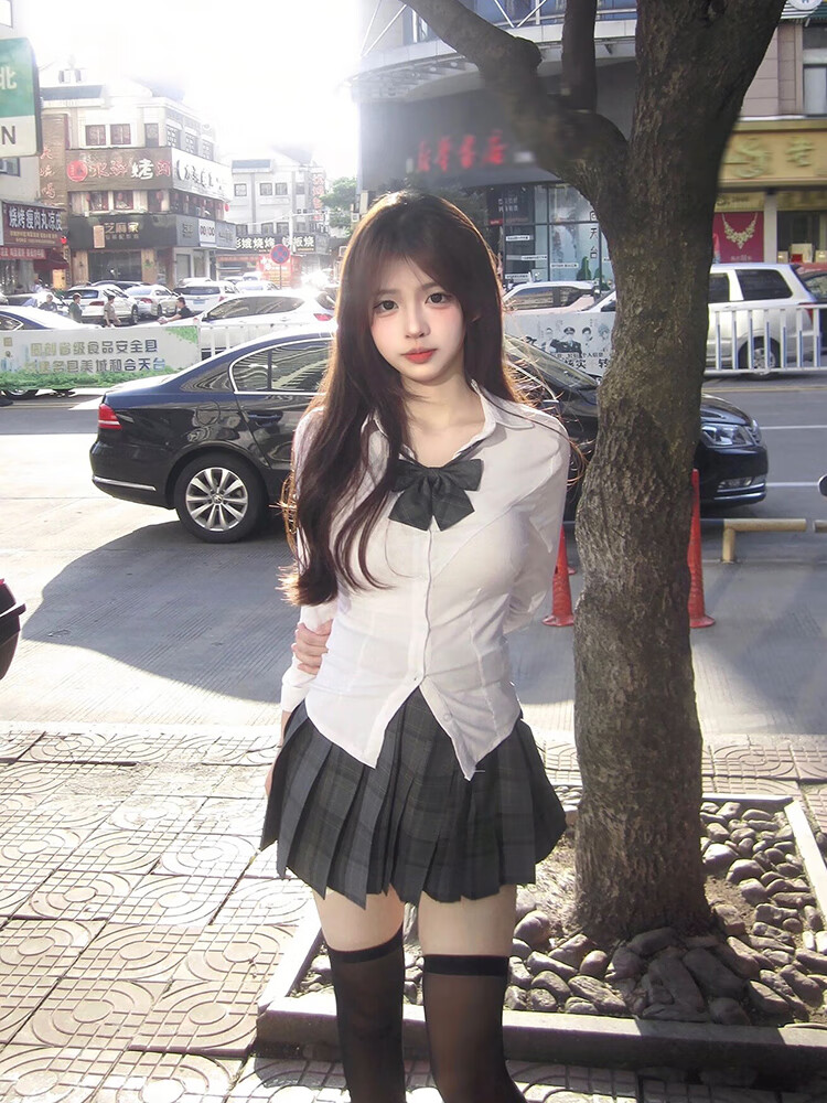 蔻玥jk制服套装jk学院风格裙百褶裙秋季短裙美式收腰衬衫长袖女全套中