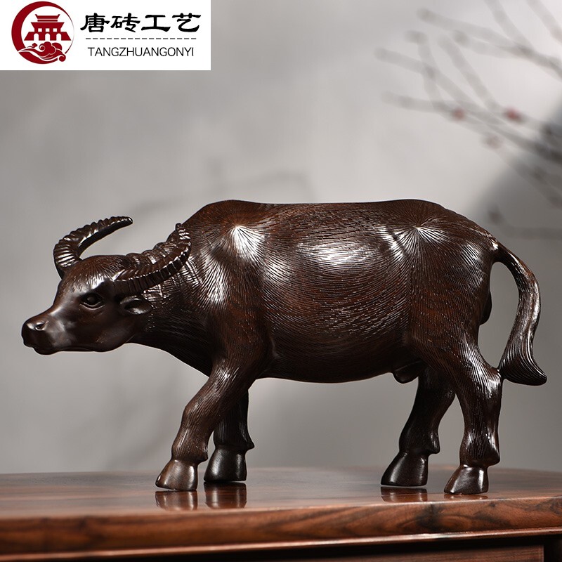 唐砖 木雕牛摆件实木牛十二生肖牛水牛木头雕刻工艺礼品家居装饰品
